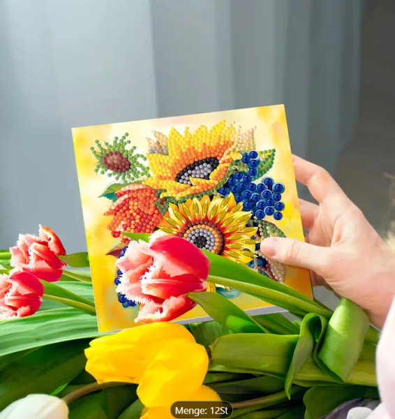 Diamond Painting 12 Packung-Grusskarten-Blumen-Rosen-Vogel-Dankeskarten